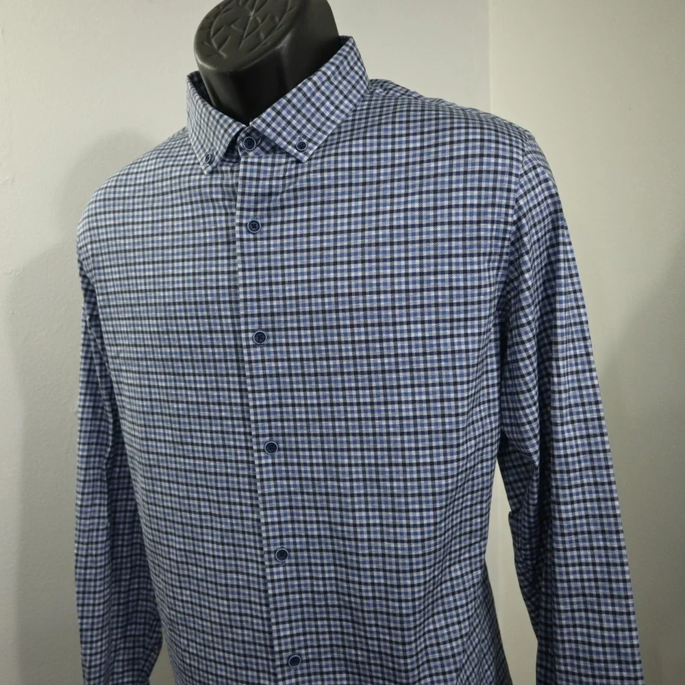 Bugatchi OoohCotton Tech Dress Shirt Mens Size Large Plaid Long Sleeve Stretch